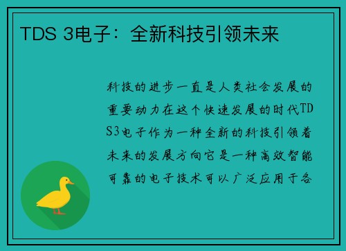 TDS 3电子：全新科技引领未来